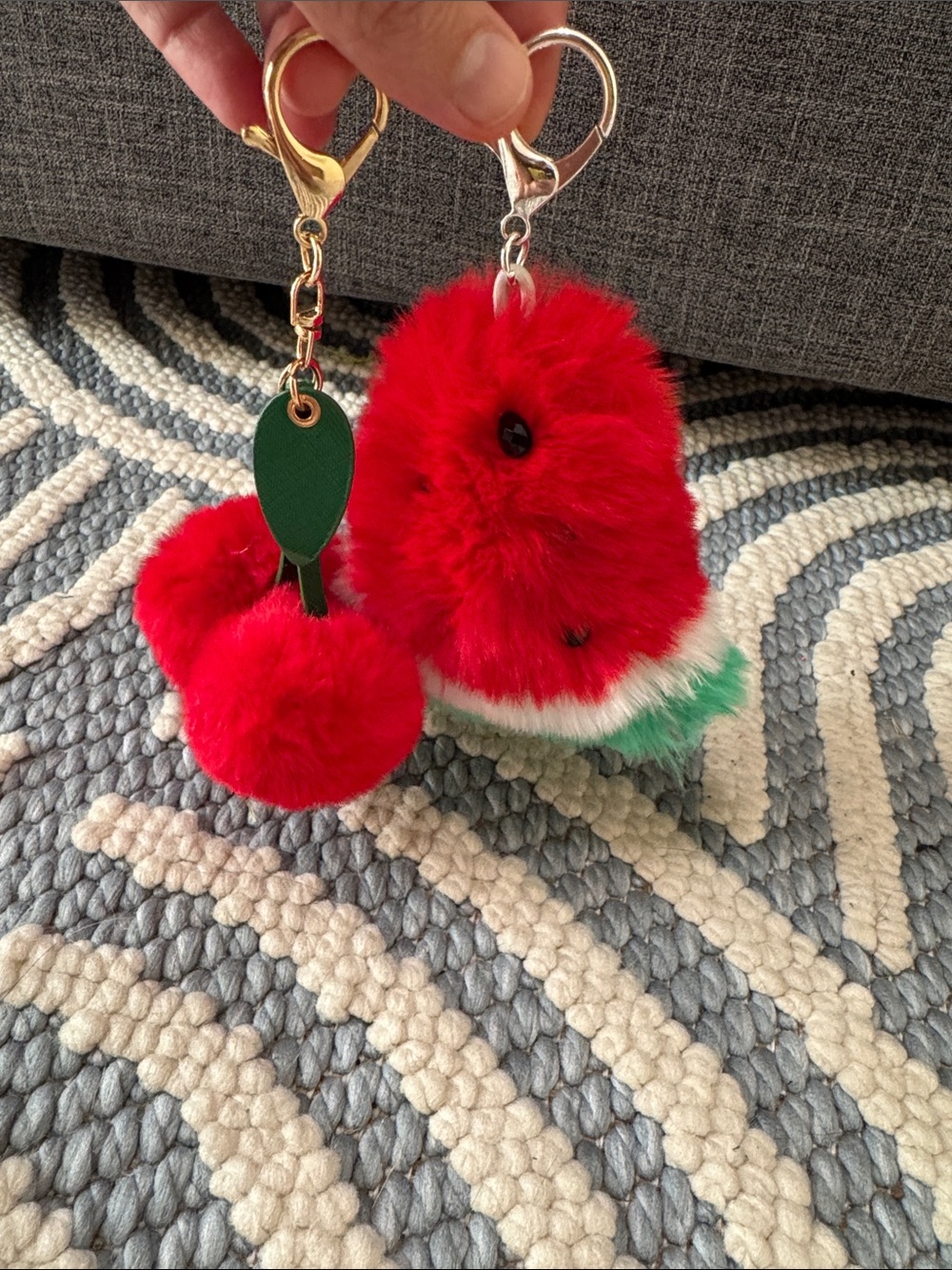 Cute Plush Fruit Bag Charms Cherry & Watermelon Keychain Purse Backpack Accessor - Picture 3 of 4